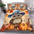 Cute owl in blue hat sitting on the log surrounded bedding set