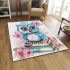 Cute owl sitting on books in pink and blue colors with flowers area rugs carpet