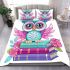 Cute owl sitting on books in pink and blue colors with flowers bedding set