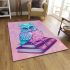 Cute owl sitting on books pink and blue color palette area rugs carpet