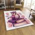 Cute owl sitting on books surrounded by pink roses area rugs carpet