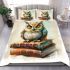 Cute owl sitting on top of books bedding set