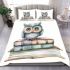 Cute owl sitting on top of books bedding set