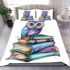 Cute owl sitting on top of books bedding set