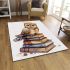 Cute owl sitting on top of books area rugs carpet