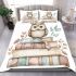 Cute owl sitting on top of books bedding set