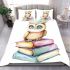 Cute owl sitting on top of books bedding set
