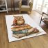 Cute owl sitting on top of books area rugs carpet