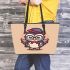 Cute owl teacher with glasses and a book in his hand leather tote bag