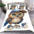 Cute owl wearing a blue cap and shoes bedding set