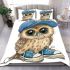 Cute owl wearing a blue cap and shoes bedding set