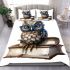 Cute owl wearing blue glasses sitting on books bedding set