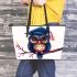 Cute owl wearing glasses leather tote bag