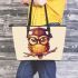 Cute owl wearing glasses leather tote bag