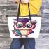 Cute owl wearing glasses and a graduation hat leather tote bag