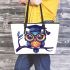 Cute owl wearing glasses and a graduation hat leather tote bag