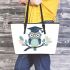 Cute owl wearing glasses and a graduation hat leather tote bag