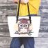 Cute owl wearing glasses and a graduation hat leather tote bag