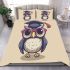 Cute owl wearing glasses and a graduation hat in a simple bedding set