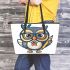 Cute owl wearing glasses and holding an octane pen leather tote bag