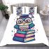 Cute owl wearing glasses and holding books bedding set