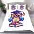 Cute owl wearing glasses and holding books bedding set
