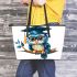 Cute owl wearing glasses leather tote bag