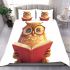 Cute owl wearing glasses reading books bedding set