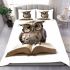 Cute owl wearing glasses reading books bedding set