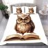 Cute owl wearing glasses reading books bedding set