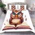 Cute owl wearing glasses reading books bedding set