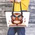 Cute owl wearing glasses reading books leather tote bag