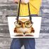 Cute owl wearing glasses reading books leather tote bag