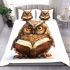 Cute owl wearing glasses reading books bedding set