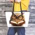 Cute owl wearing glasses reading books leather tote bag