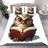 Cute owl wearing glasses reading books bedding set