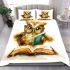 Cute owl wearing glasses reading books bedding set