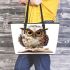 Cute owl wearing glasses reading books leather tote bag