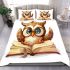 Cute owl wearing glasses reading books bedding set