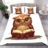 Cute owl wearing glasses reading books bedding set