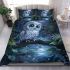 Cute owl with big blue eyes perched bedding set