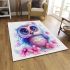 Cute owl with big eyes and a pink and blue gradient color scheme area rugs carpet