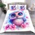 Cute owl with big eyes and a pink and blue gradient color scheme bedding set