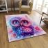 Cute owl with big eyes and a pink and blue gradient color scheme area rugs carpet