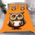 Cute owl with big eyes holding a white coffee cup bedding set