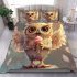 Cute owl with big eyes holding an ice cream bedding set