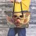 Cute owl with big eyes holding an ice cream leather tote bag