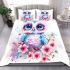 Cute owl with big eyes pink and blue gradient colors bedding set