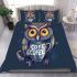 Cute owl with big yellow eyes holding a coffee cup bedding set