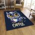 Cute owl with big yellow eyes holding a coffee cup area rugs carpet